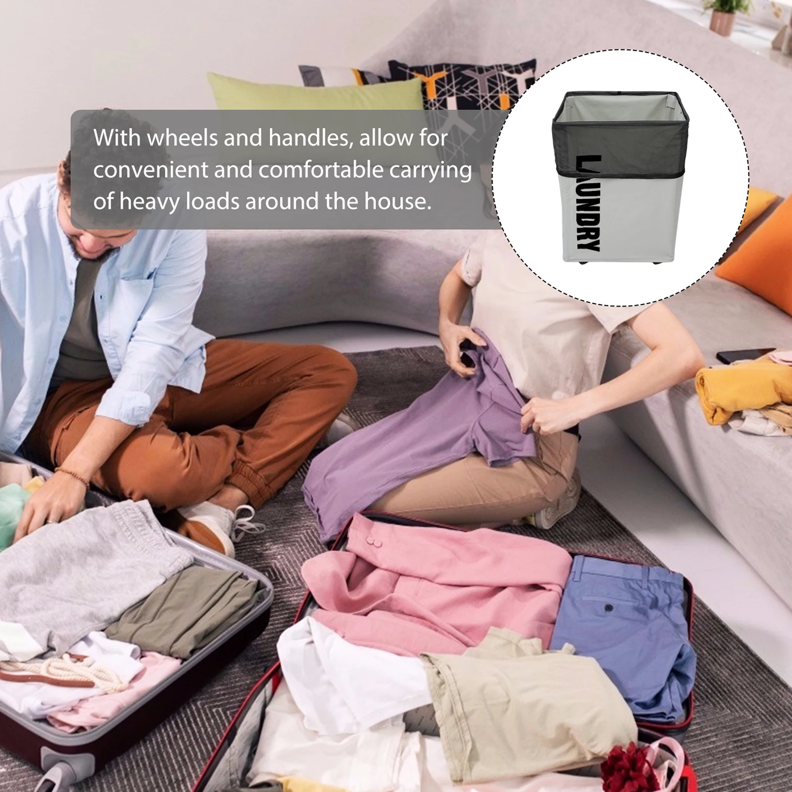 

Collapsible Laundry Basket Dark Grey Foldable Baskets Wheels Dirty Clothes Container Waterproof ganizer 120x80x50cm Storage