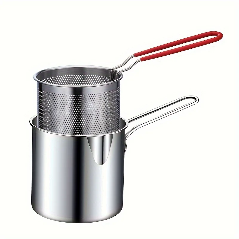 

Stainless steel fryer with removable oil filter basket, convenient kitchen pot, no power supply required