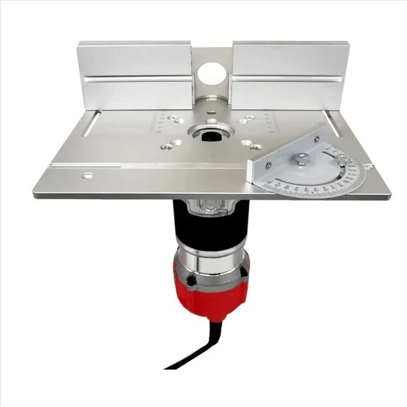 Placa de inserción de mesa de enrutador de aluminio mejorada con medidor de inglete, medidor de espiga y valla para bancos de trabajo, recortador de enrutador de madera-BAAQ