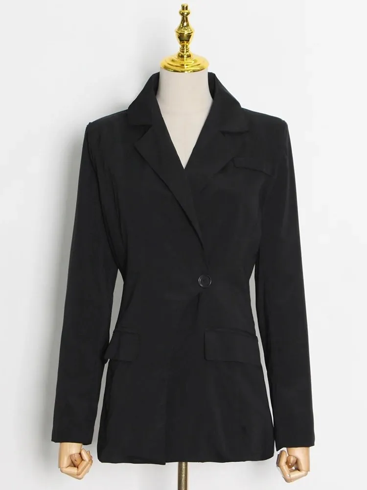 BPN-Blazers informales asimétricos para mujer, chaquetas ajustadas coreanas de manga larga con cuello con muescas, ropa de estilo femenino