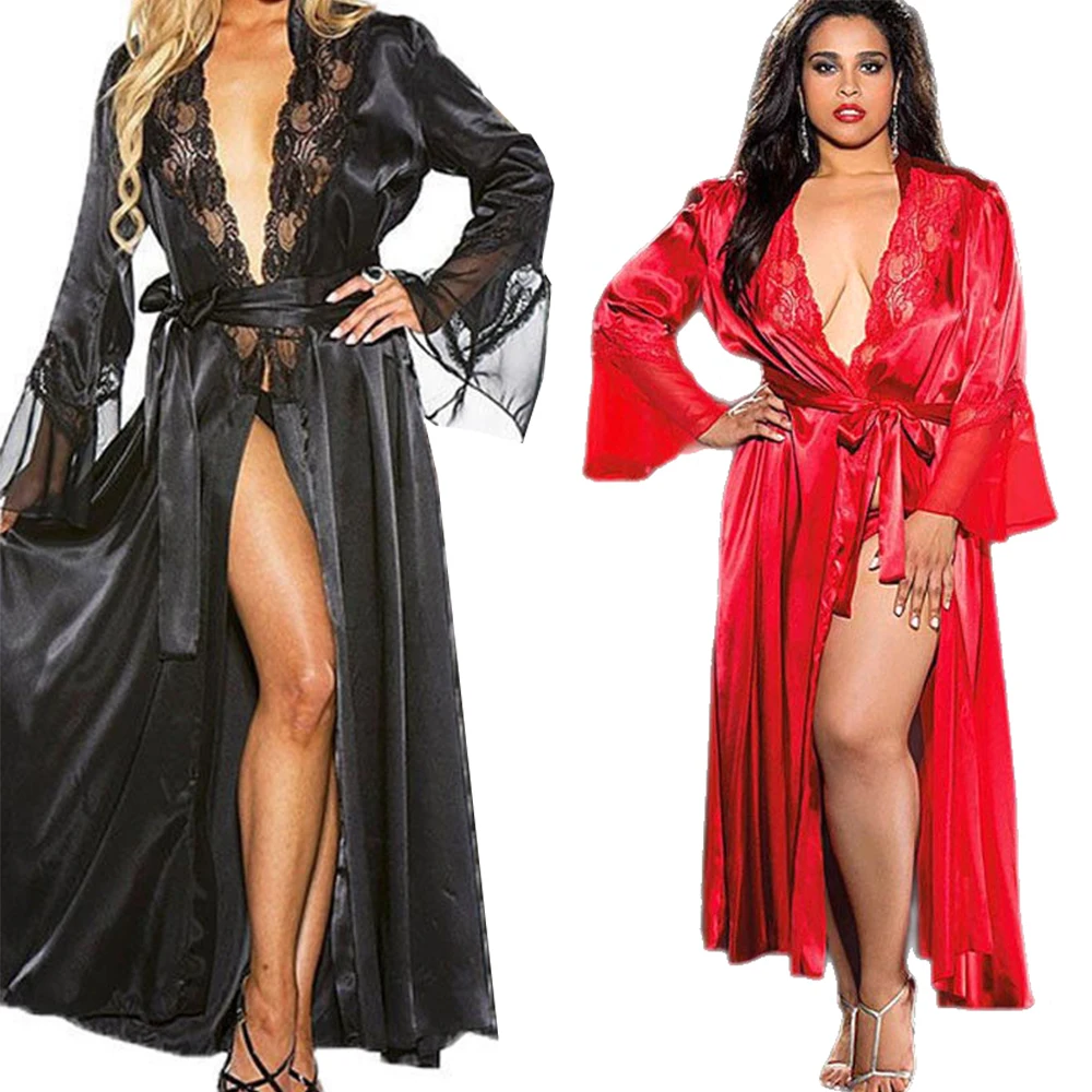 

Комплект из 3 предметов: сексуальный кружевной халат, прозрачная ночная сорочка с расклешенными рукавами, длинное кимоно-халат, домашняя одежда