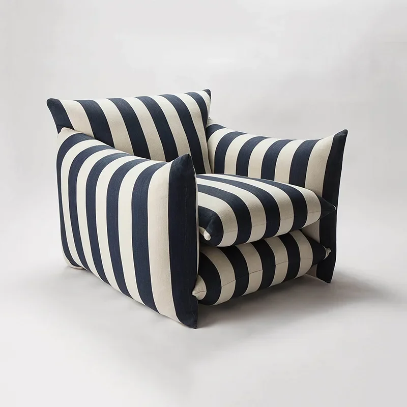 

French red and blue striped denim fabric balcony single chair guest Internet celebrity fashion single chair