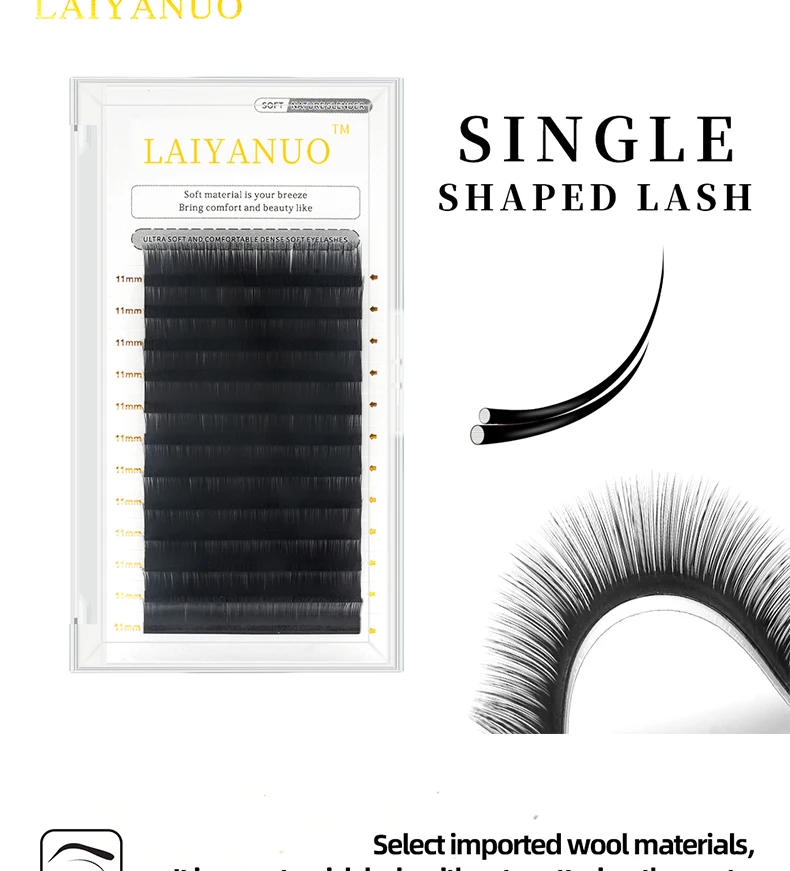 LAIYANUO Ellipse Flat Lashes Soft Split Tips Individual Eyelash Extension Natural Faux Mink B C CC D DD Curl 0.05-0.15mm 7-16mm