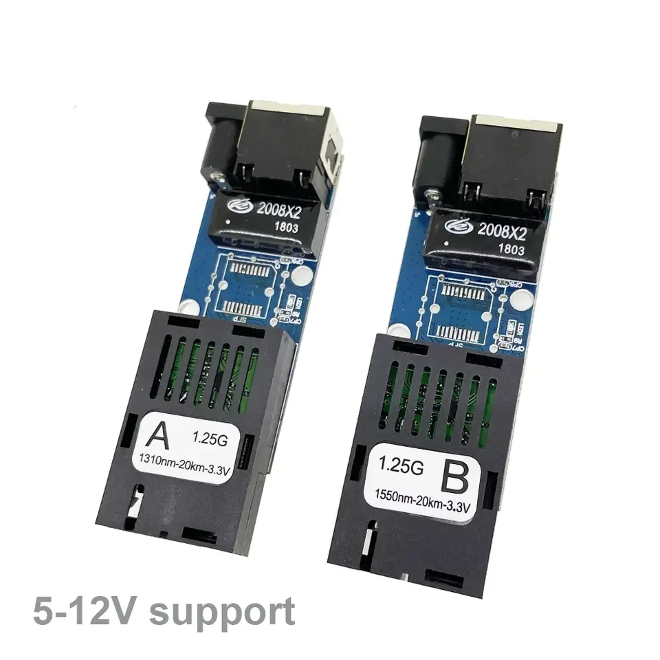 Supper mini FTTH 1 Pair Gigabit Fiber Optical Media Converter 10/100/1000Mbps Single Mode Single Fiber SC Port 20KM PCBA