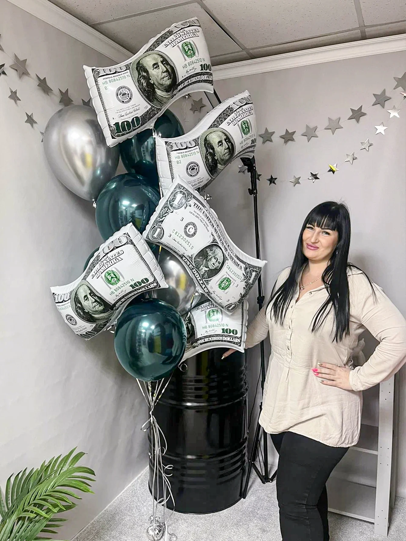 12pcs Money Bill Balloons, Large Size Fake Dollar Bill Reusable Balloons for Birthday Decoration, Casino Party - view 2