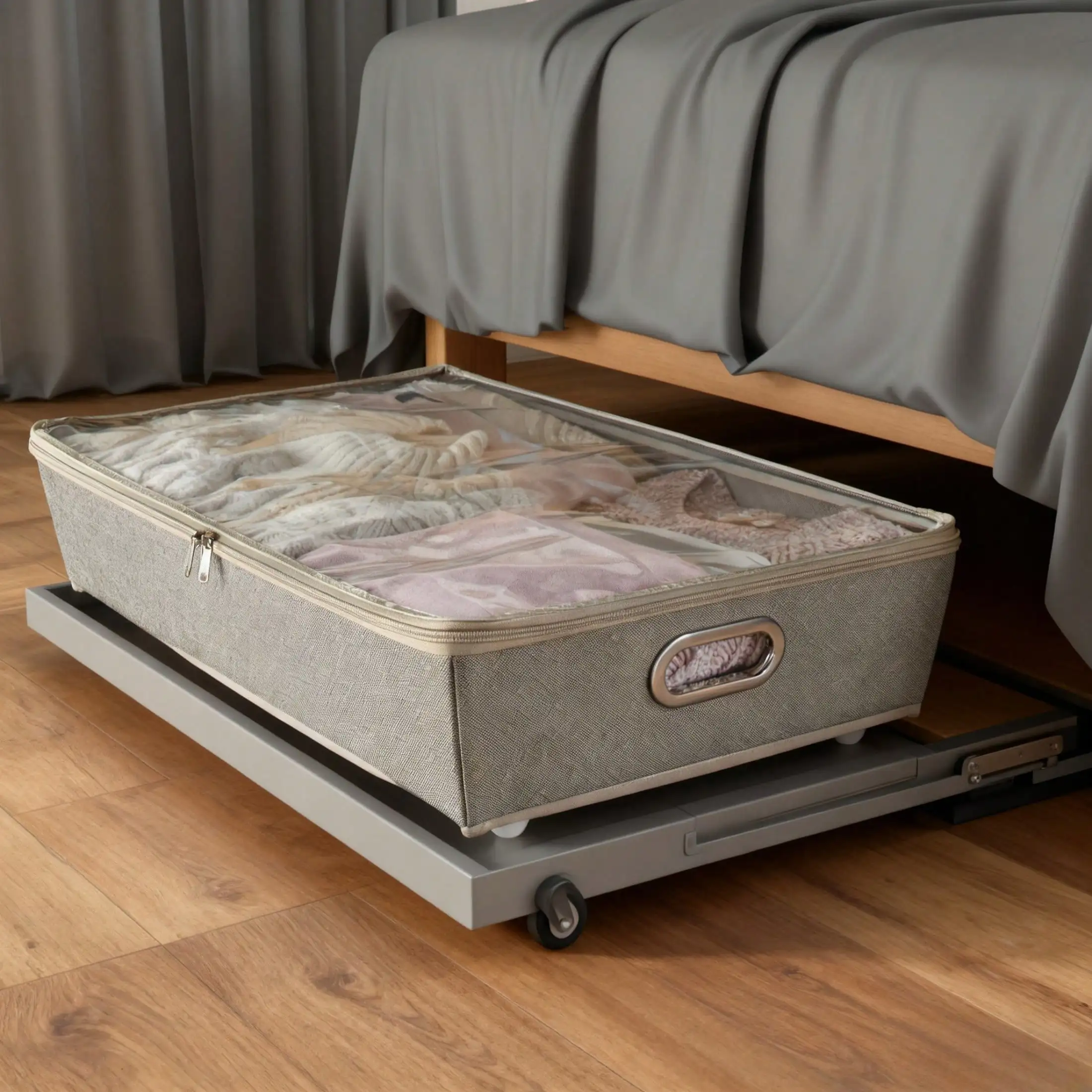 

Rolling Polyester & Cotton Under Bed Zippered Adult Storage Bin, Closet Organizers, 26" X 15"