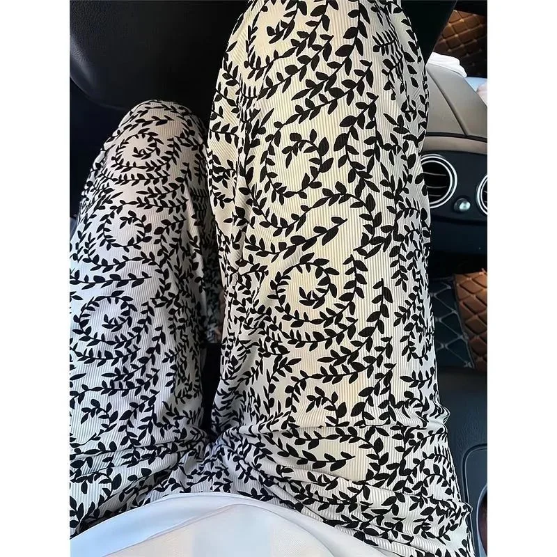 

Женские летние брюки больших размеров из тонкого шелковистого материала с разрезами, широкие, с цветочным принтом, повседневные, с высокой талией, длинные