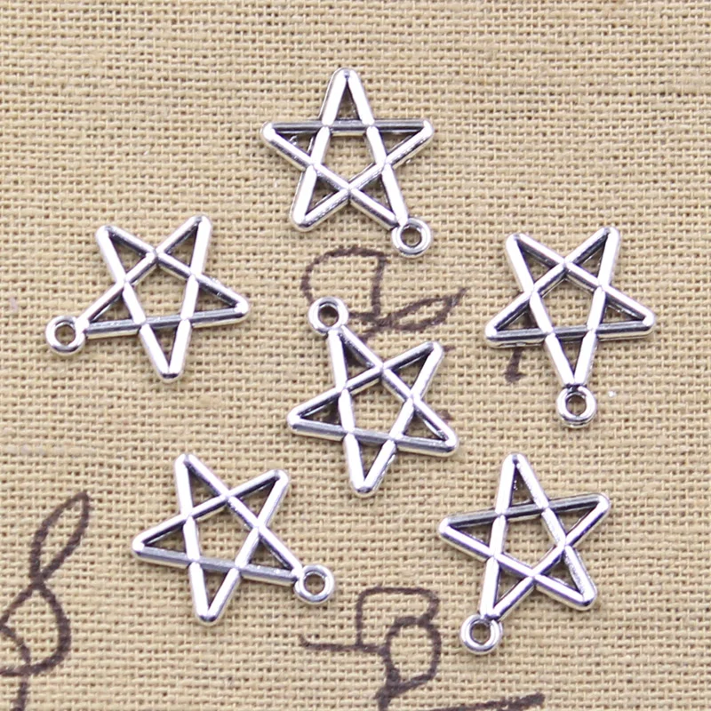 50pcs Charms Hollow lovely Star 16x14mm Antique Silver Color Pendants DIY Crafts Making Findings Handmade Tibetan Jewelry