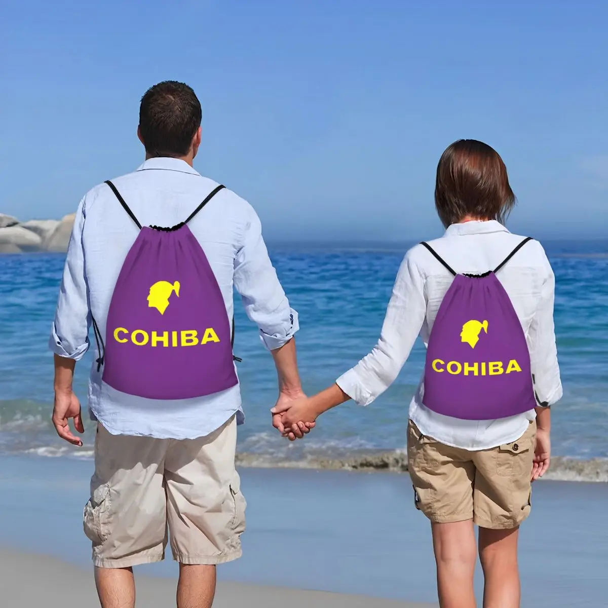 Cohibas amarillas personalizadas con cordón para hombre y mujer, mochila ligera para almacenamiento de cigarros, Cuba, deportes, gimnasio