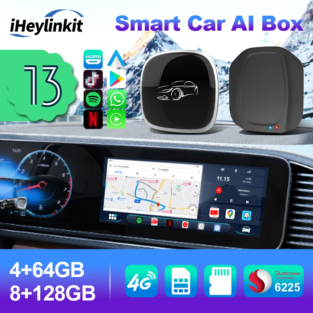 CP-708 Wireless Carplay Adapter Android Auto Car Smart TV Box Built in GPS 128G Volvo VW Benz Car Accessories