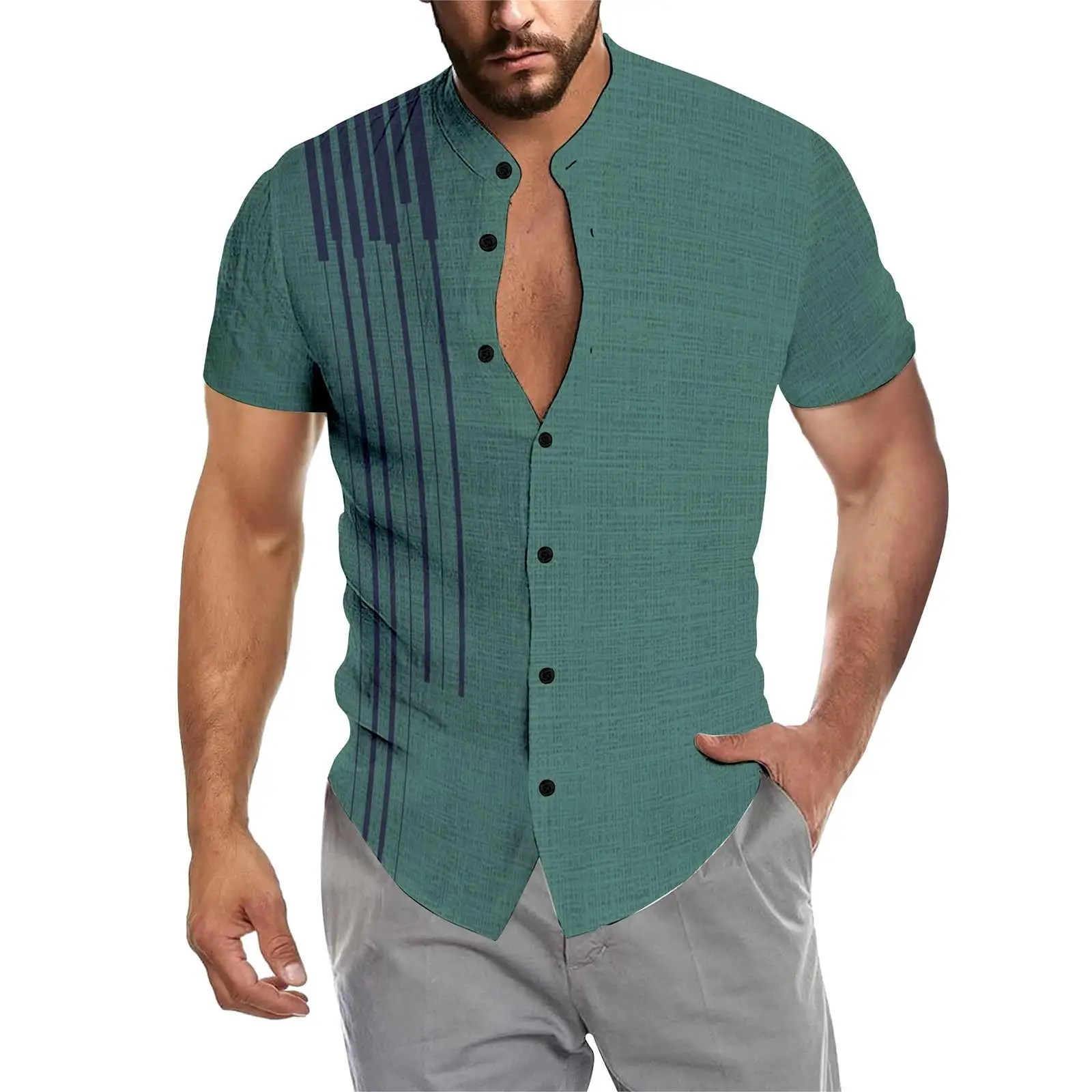 Ropa informal Harajuku para hombre, camisa de manga corta con cuello levantado, MB1, verano, 2024