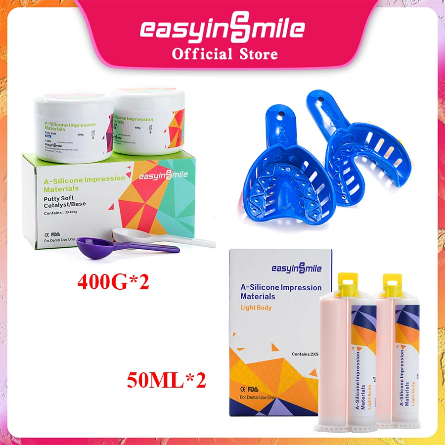 Easyinsmilt Dental Plastic Silicone Impression Tray Perforated Orthodontic Light Crown Putty Dentist Material Hydrophilic Bridge