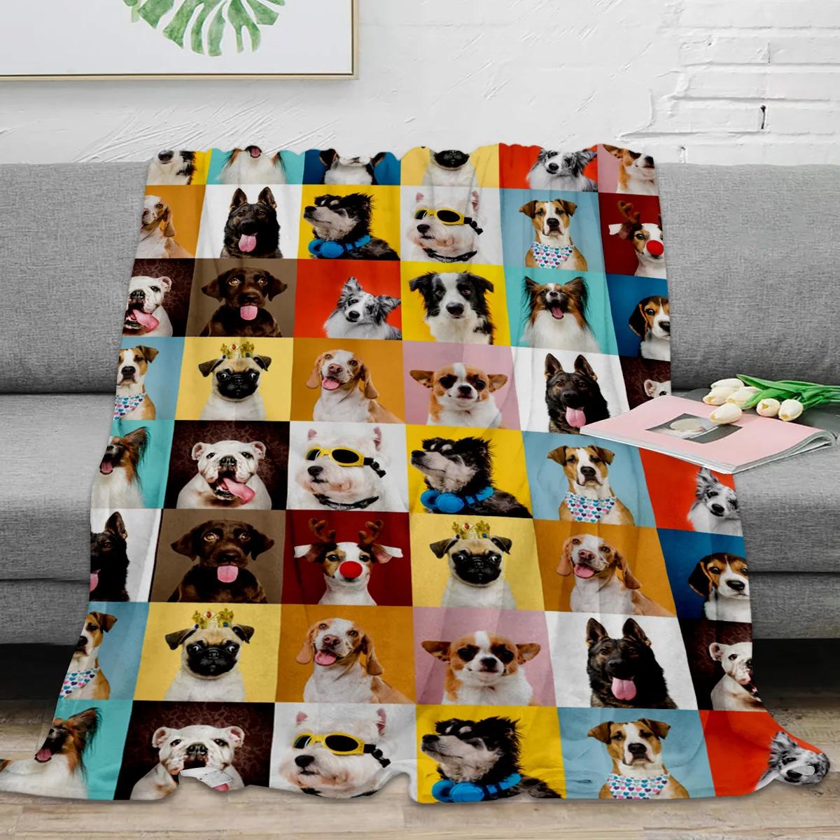 Bulldog Collie Animal Pet Dog Flannel Blanket Travel Picnic Blanket Portable Soft Bedspread Blankets for Beds