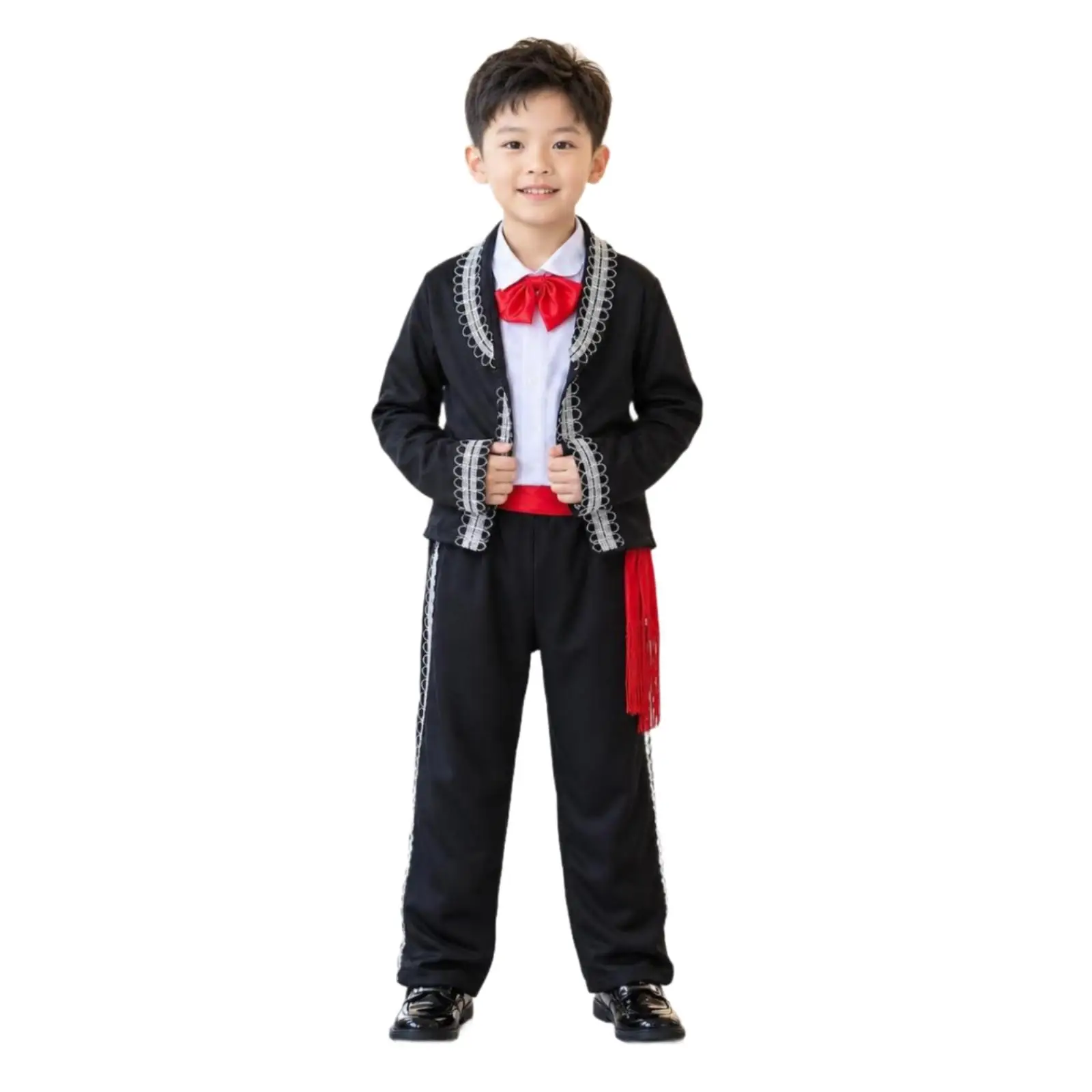 Lightweight Polyester Child Mariachi Costume Set for Stage Show and Cosplay Events with Belt Included