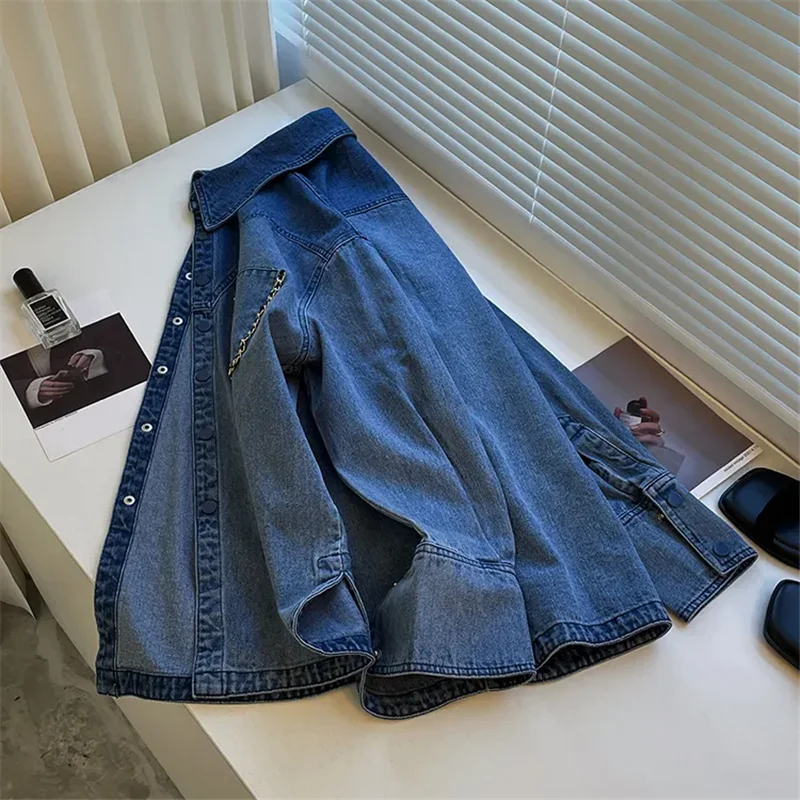 Spring Autumn Denim Jacket Women 2024 New Fashion Loose Leisure Denim Shirt Tops Pure Colour Vintage Button 3XL Overcoat Female