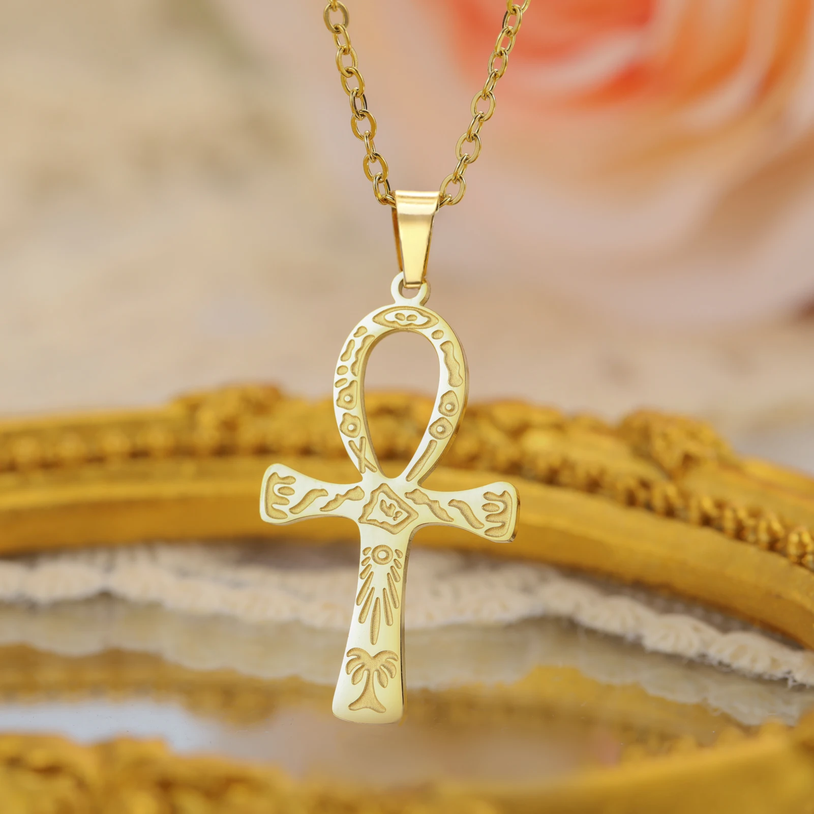 Lucktune Ankh croce collana con amuleto egiziano in acciaio inossidabile chiave della vita simbolo collana con ciondolo crocifisso gioielli