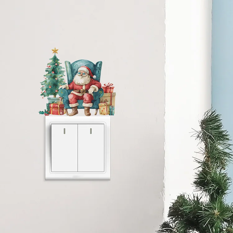 Cartoon Weihnachtsmann Schalter-Aufkleber, Wanddekoration, Tapete, Festliche Heimdekoration, Selbstklebende Neujahrs-Dekorationen – Detail 2