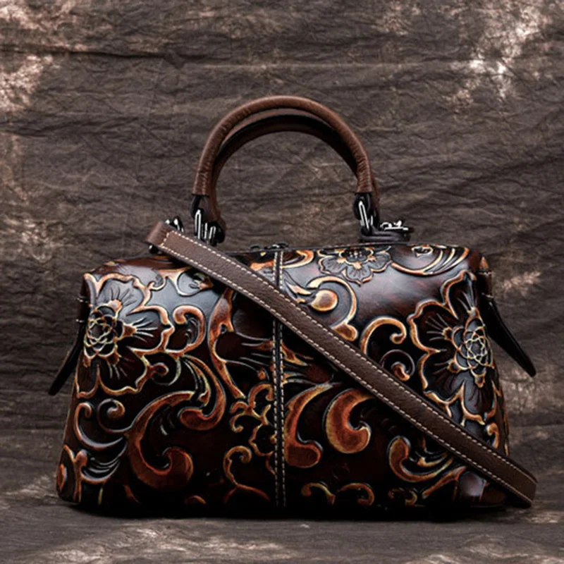 High Quality Women Genuine Leather Messenger Shoulder Bag Handbag Vintage Pillow Female Real Cowhide Embossed Top Handle Bags