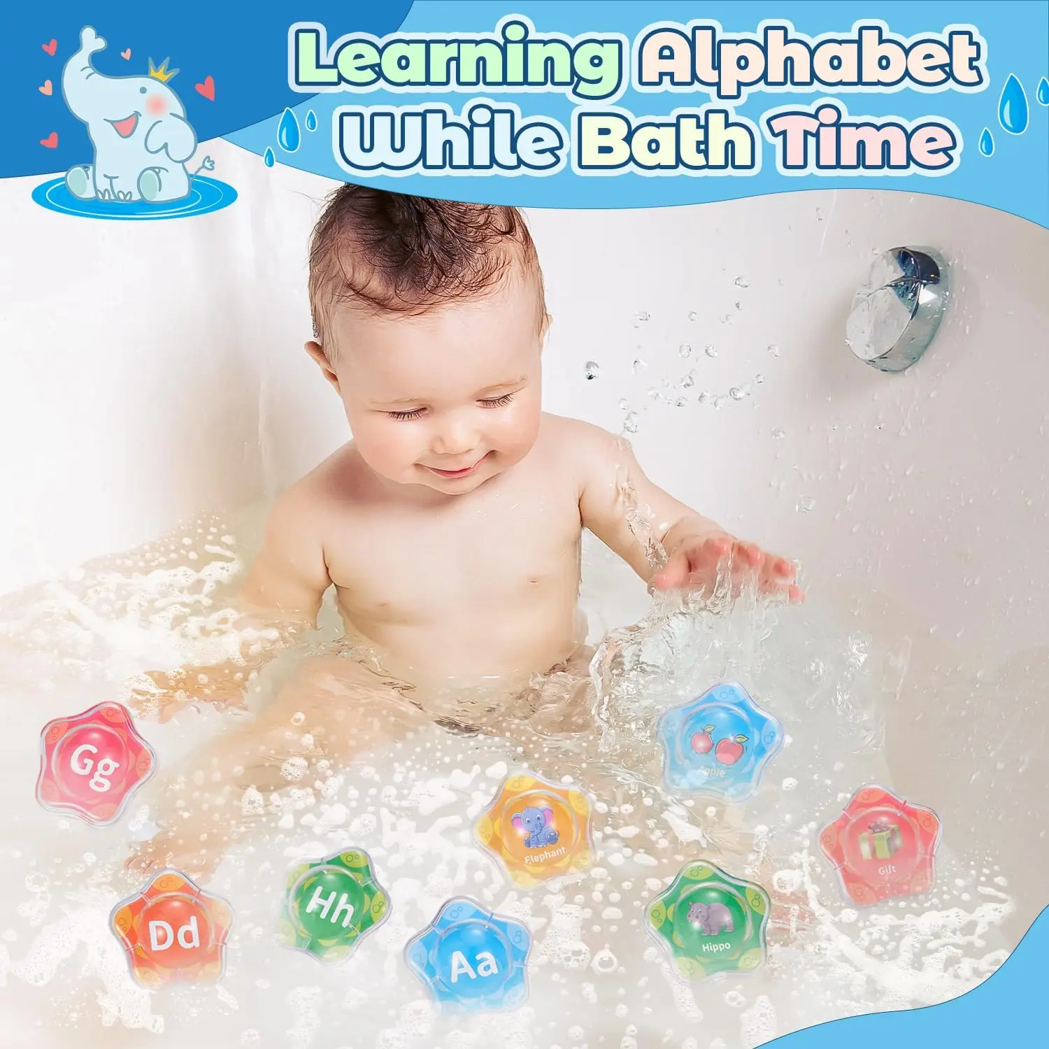 26pcs Alphabet Floating Starfish Bath Toys,Montessori Educational Preschool ABC Learning with Mesh Bag for Toddlers Age 3+,gift