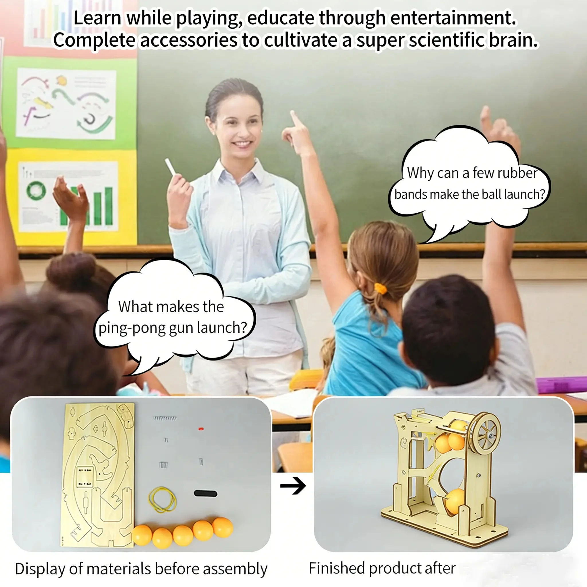 DIY Ping Pong Ball Launcher Gun STEM Speelgoed Wetenschapsset voor kinderen Educatief bouwproject Creatief ambachtelijk natuurkunde-experiment