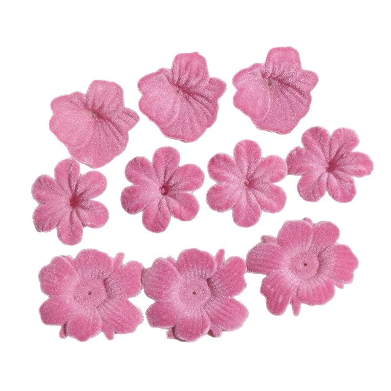 

Winter style 50pcs/lot pink color Flocking effect cartoon flowers shape acrylic beads diy jewelry garment hair accessory