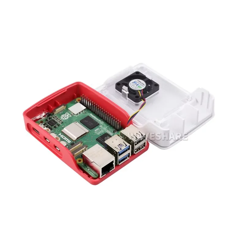 Offizielles Raspberry Pi-Gehäuse für Raspberry Pi 5, integrierter Lüfter, Farbe Rot/Weiß