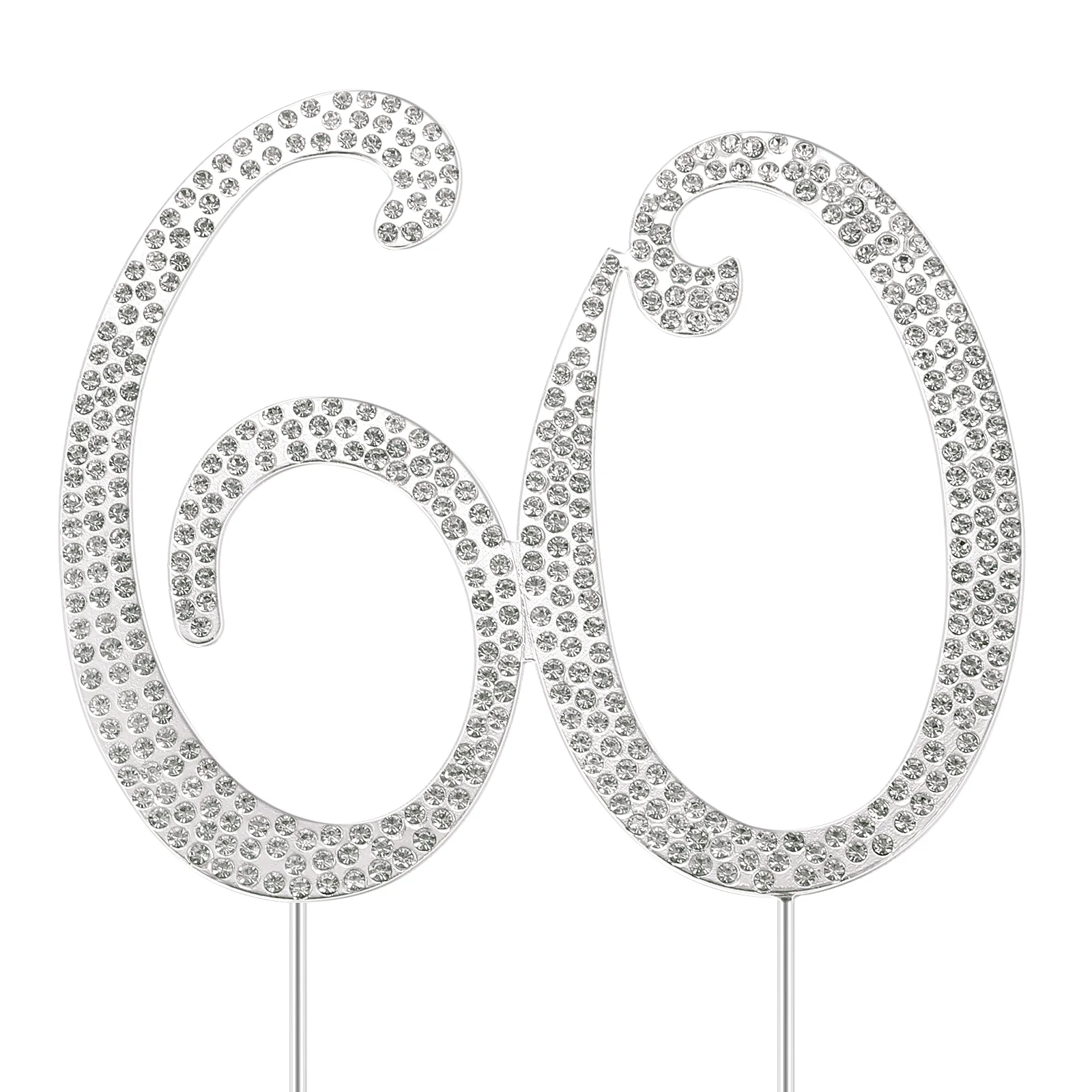 

Large Father Cake Rhinestone 60 Silver Number Topper Wedding Decor Decoration for 60th Birthday