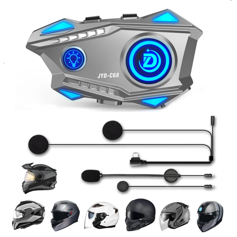 

Bluetooth5.4 Motorcycle Helmet Headset Wireless Handsfree Mic Headphones Music Player With Noise Reduction For Motorbike Rider
