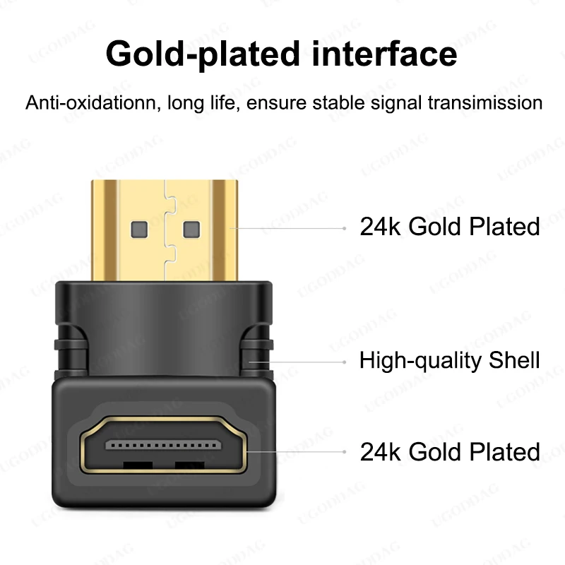 Kompatybilny z HDMI Adapter męski na żeński 90 270 stopni prawy lewy konwerter adapador dla PS4 Projetor HDTV ekran do laptopa PC