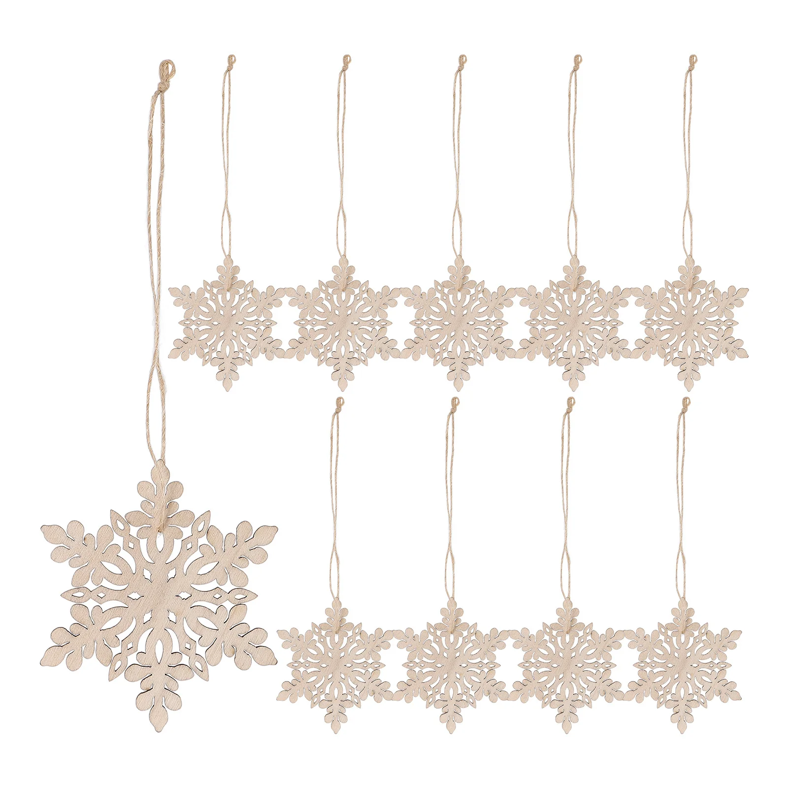 

10pcs Wooden Craft Ornament Hexagon Snowflake Pendant 80Mm Natural Wood Christmas Hanging Decoration For Diy Art Projects