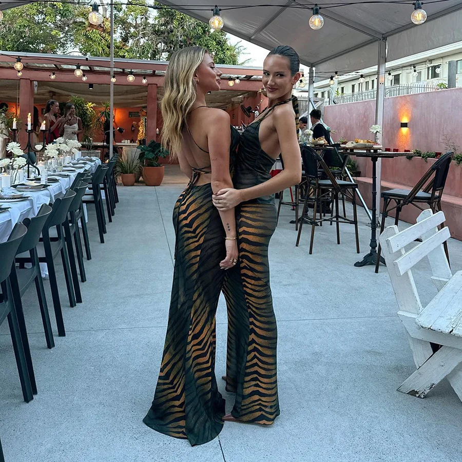 Sukienka damska na ramiączkach w panterkę, głęboki dekolt V, odkryte plecy, seksowna suknia, bez rękawów, topy damskie, spódnica bodycon w kształcie litery A, hit sprzedaży.