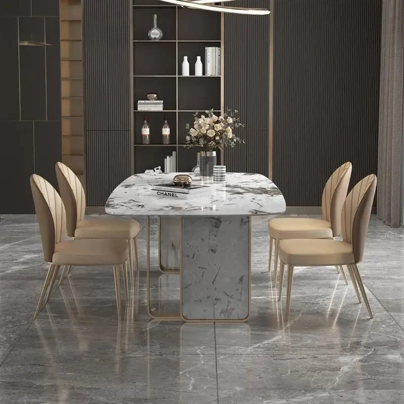 Light Luxury High-End Rock Board Rectangular Dining Table Household Small Apartment Modern Minimalist Kitchen Table Set