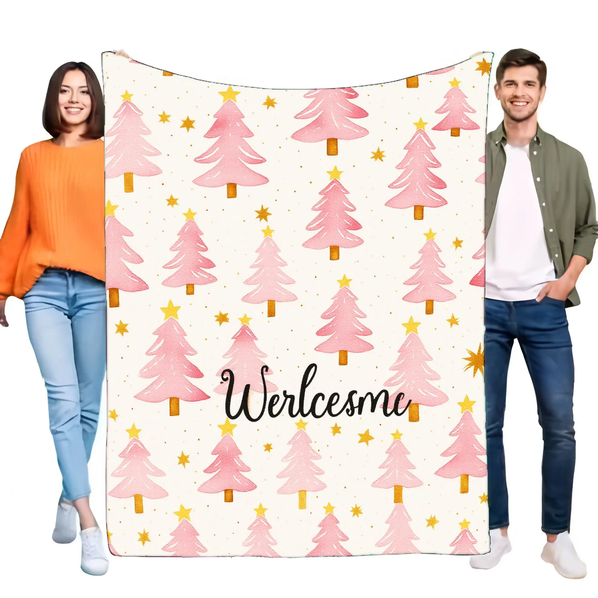 Gemütliche rosa Weihnachtsbaumdecke, weich, leicht, Sofaüberwurf, ideal für Heimdekoration, personalisiertes Geschenk für Freunde und Familie