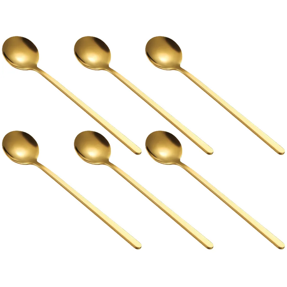 6Pcs Coffee Stirring Spoons Stainless Steel Long Handle Exquisite Multi-Function Stirring Mixing Spoons for Ice Cream Tea