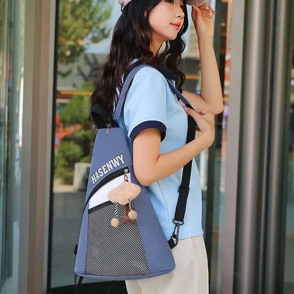 

Cute Oxford Triangular Backpack Multifunctional Large Capacity Sling Chest Bag With Pendant Y2k Single Daypack Shopping