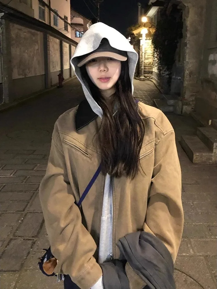 

Retro American Workwear Jaet ort Sle for Men And Women Simple And Rigorous BF Sle Coat Youth Spring Autumn Winter