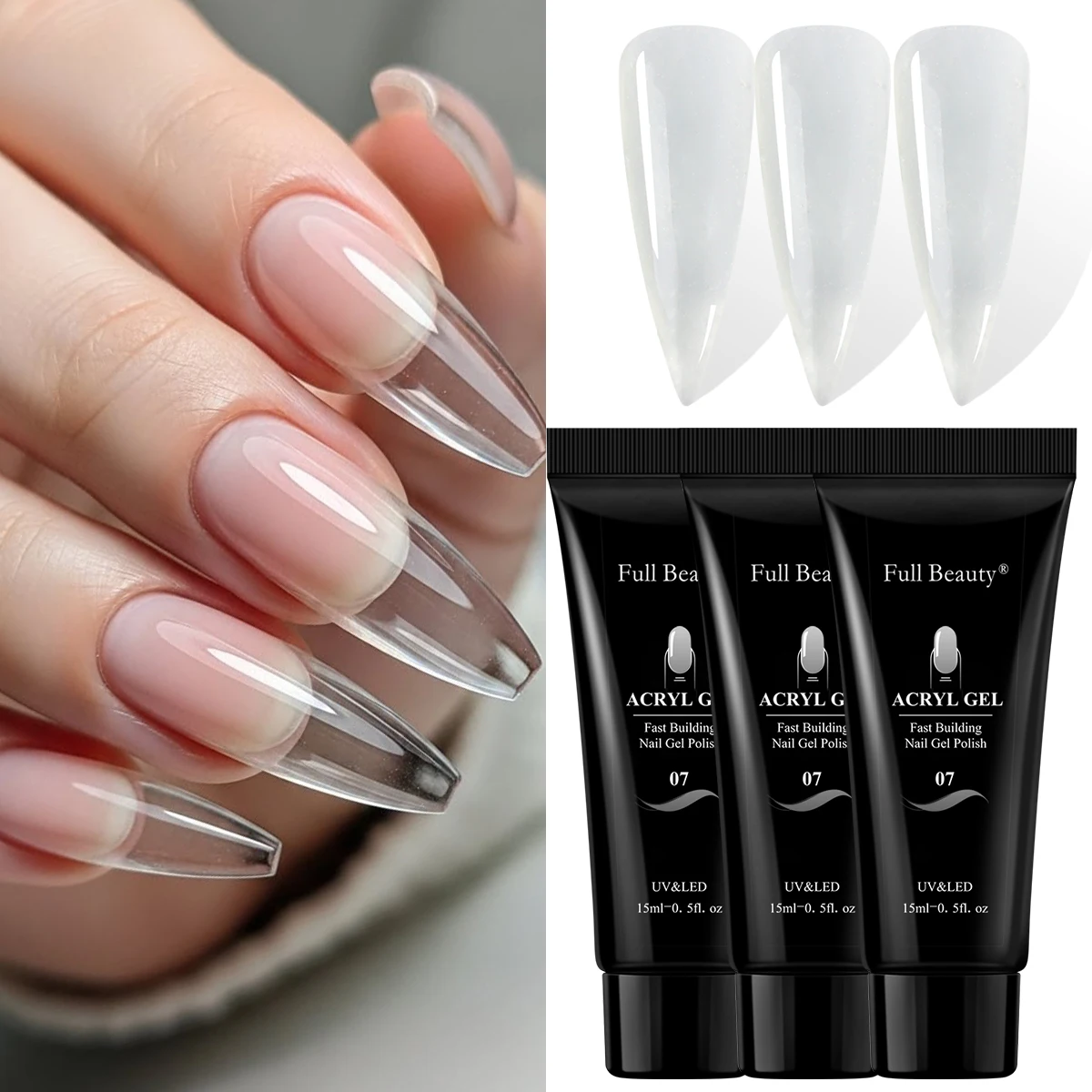 3pcs Clear Crystal Prolong Nail Gel Acrylic Extension Repair Gel Fast Building Tools Soak Off Construction DIY Tool Manicure Set