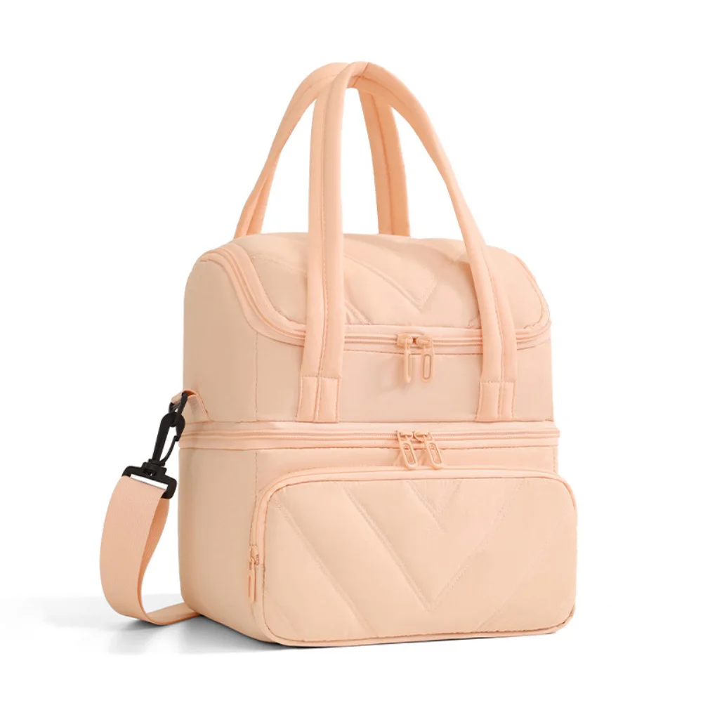 Insulated double deck bag with ice waterproof leakproof lunch cooler tote for outdoor travel work or beach 24 27 cm