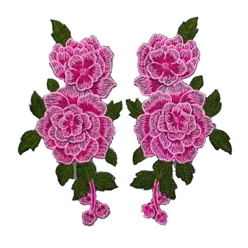 1 Pair Red Embroidery Rose Flower Sew On Patch Dress Hat Bag Jeans Applique Crafts Clothing Accessories 23*12CM