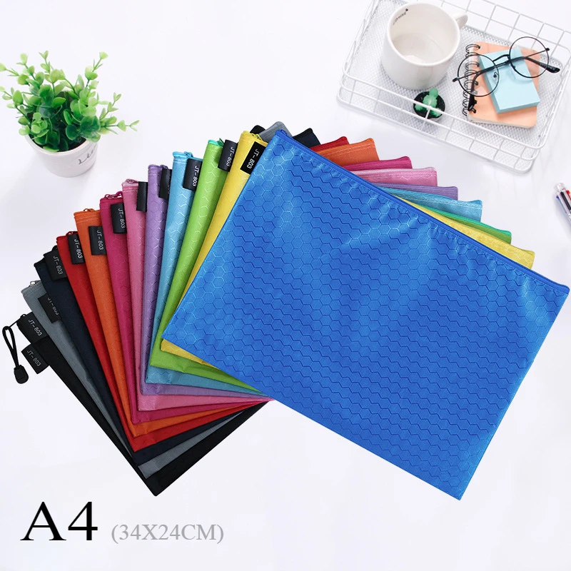 Tas Ritsleting Multiwarna A4 Tas File Folder Ritsleting Tahan Air Tas Penyimpanan Kotak Pensil Perlengkapan Kantor Sekolah A4 Oxford Tahan Air