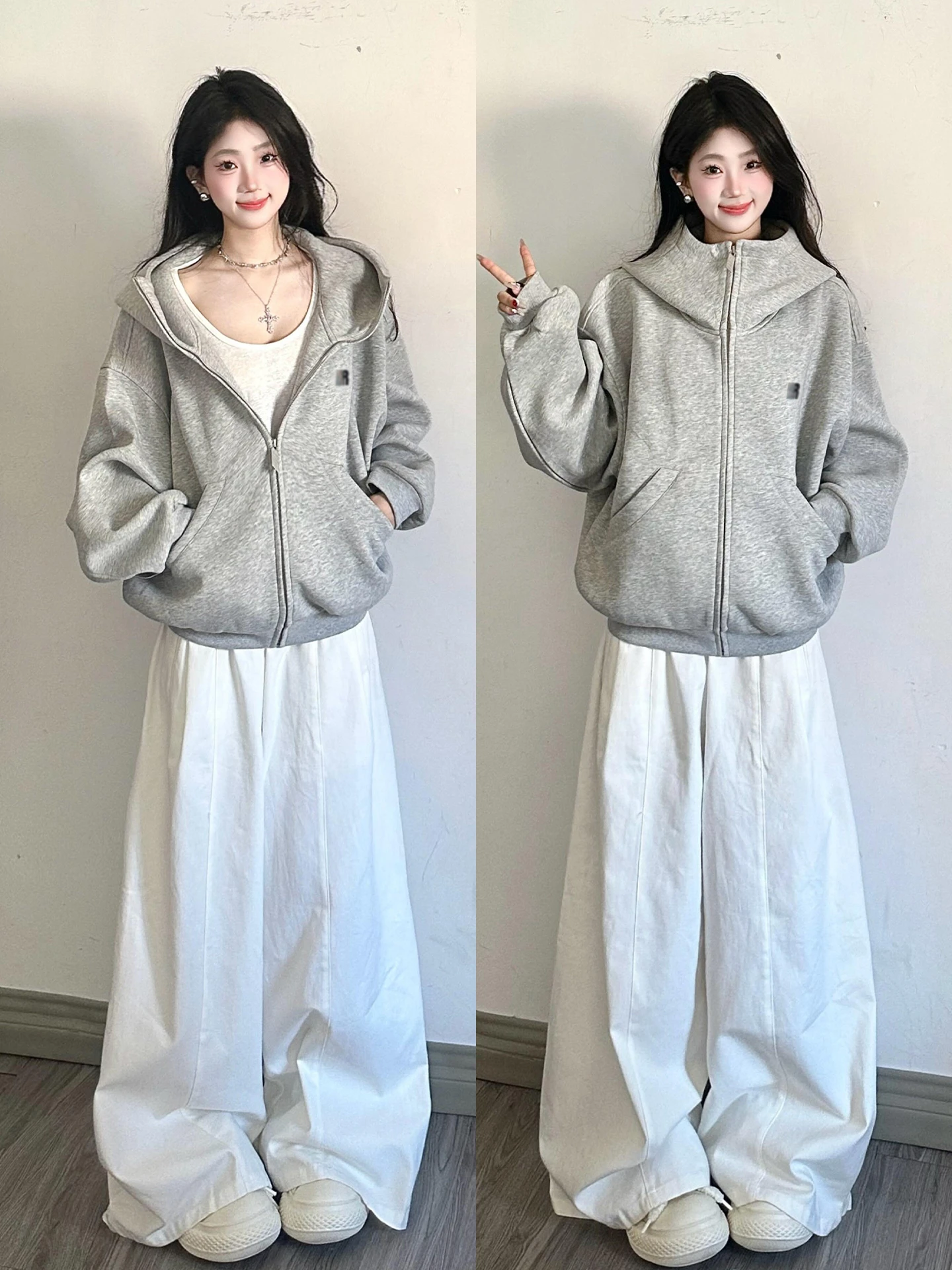 Gray Hooded Sweatshirt Short Jacket Women's Spring Autumn 2026 New Popular Early Spring Korean Style Top Warmth Daily Wear