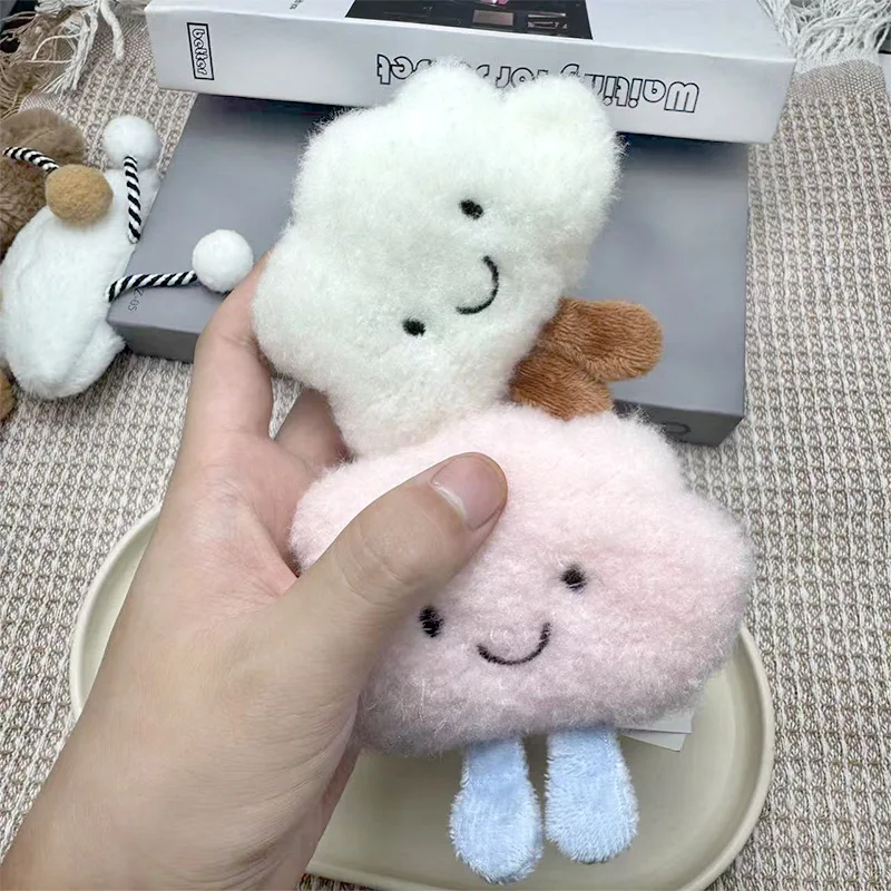 Pendant Cute Plush White Scallop Pendant Girlish Student Schoolbag Hanging Accessory Smiling Face Doll Keychain Gift Bag Chain