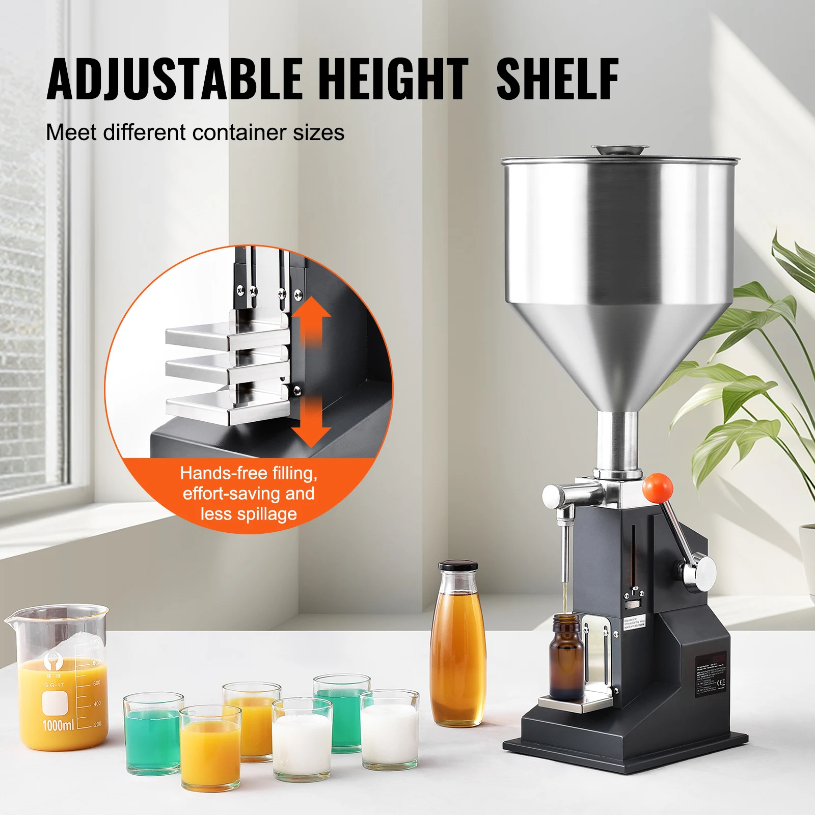 SucceBuy A03 5-50ml/5-100ml Manual Liquid Filling Machine Paste Bottle Filler Adjustable with Hopper for Water Shampoo Honey