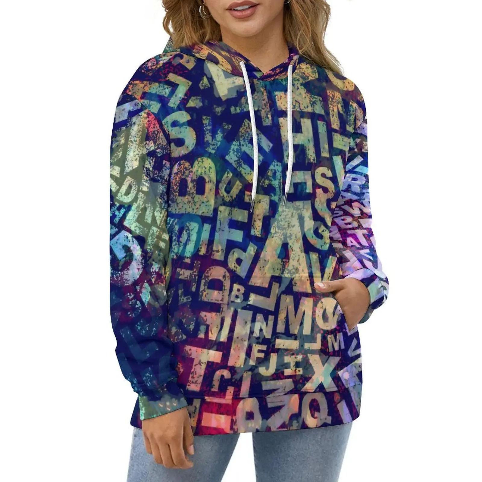 Letter Type Hoodies Word Art Print Korean Fashion Oversized Hoodie Female Long-Sleeve Cool Custom Casual Sweatshirts