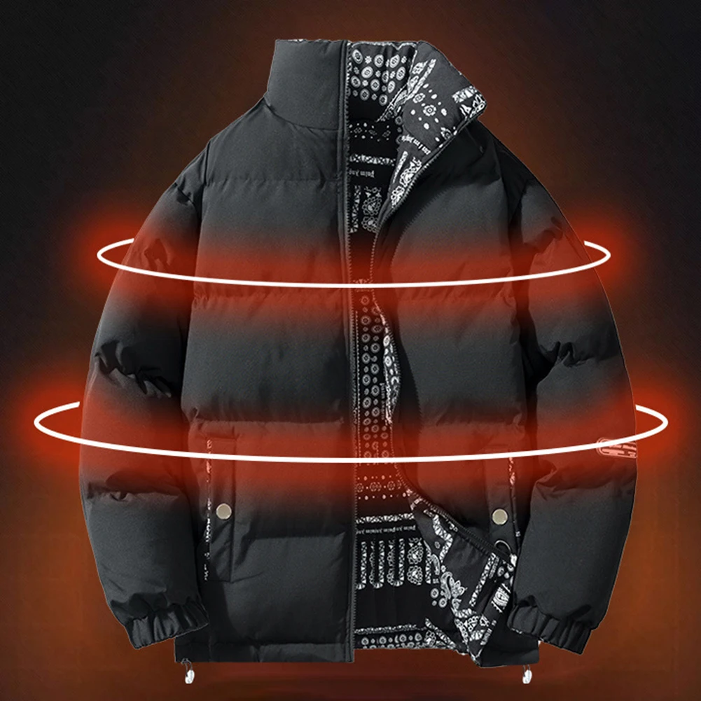 Casual Daily Wear Black Mens Reversible Coat Thickened Plus Size Parka Casual Parka Loose Fit Jacket Casual Daily