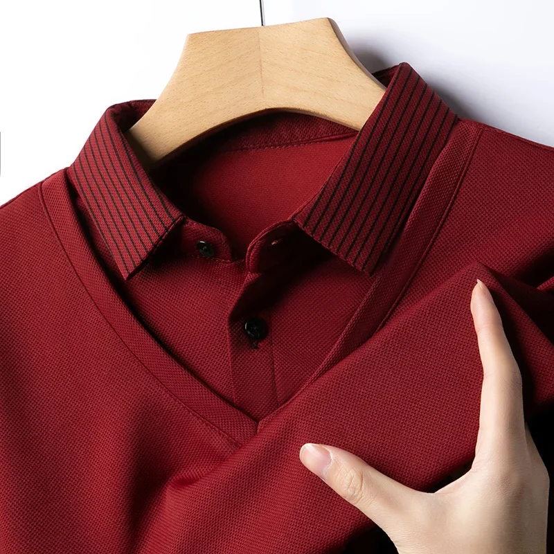 2025 New Men's Casual and Fashionable Long Sleeved Solid Color Fake Two-piece Polo Shirt Business All Season Versatile Top image 2