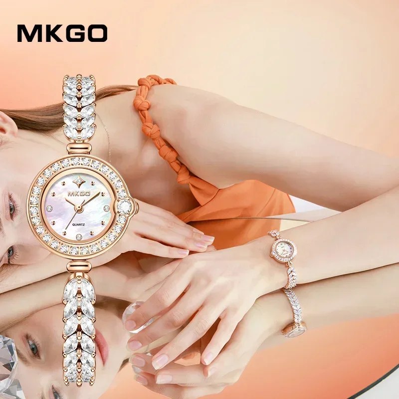 Women's Fashion Quartz Watch Waterproof Copper Head Bracelet Light Luxury Diamond Inlaid Shining Jewelry Top Brand New