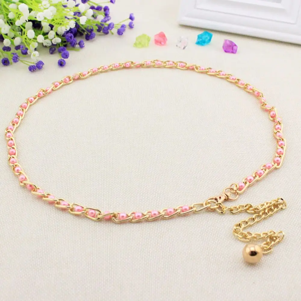 Fashion Accessories High Quality for Women Beads Beaded Belts Metal Gold Plated Dress Female Waist Chain Waist Belt Pearl Chain