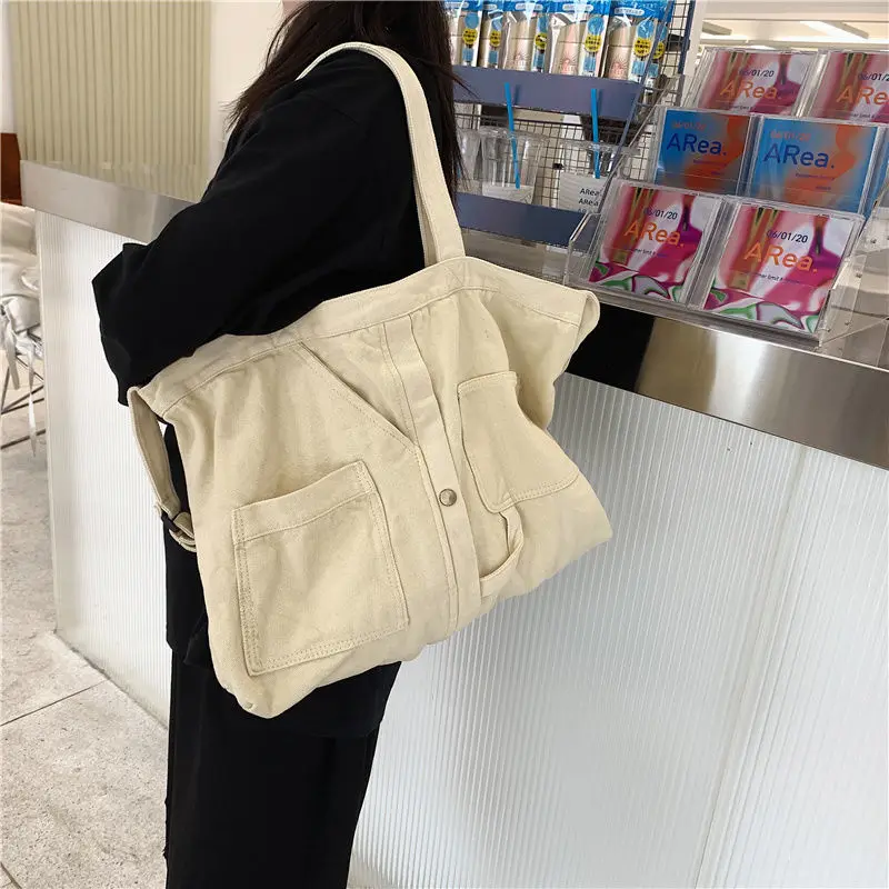 Shoulder Bags Unisex Canvas Large Capacity Multi-pockets Harajuku Vintage Cross-body Leisure Travel Totes Ulzzang Fashion Retro