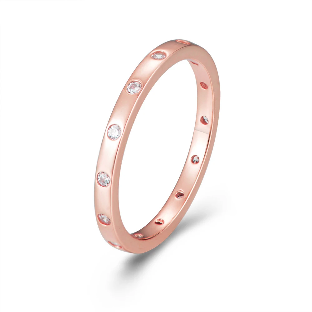 

S925 Sterling Silver Stackable Ring Set Elegant Minimalist Diamond Embedded Thin Ring Women's Fashion Hand Jewelry